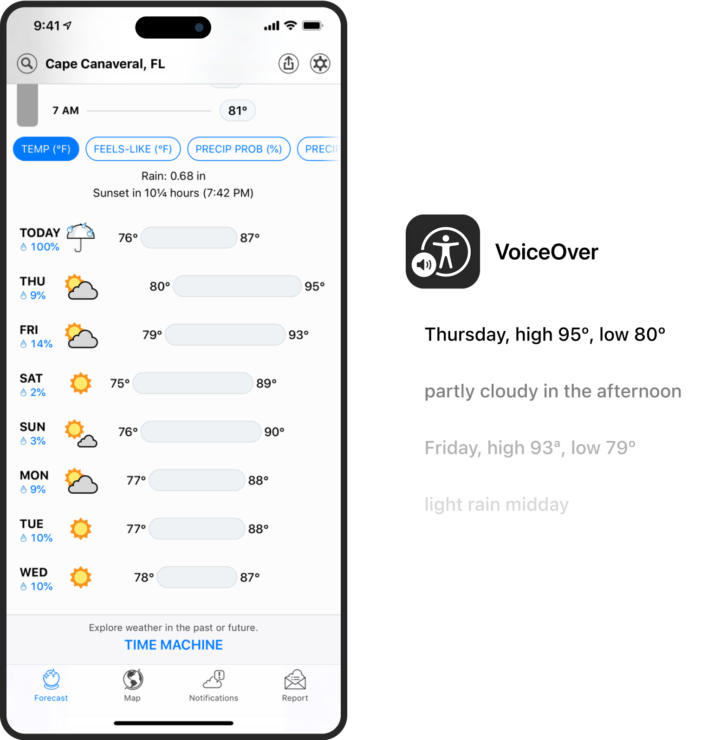 Dark sky accessibility voiceover