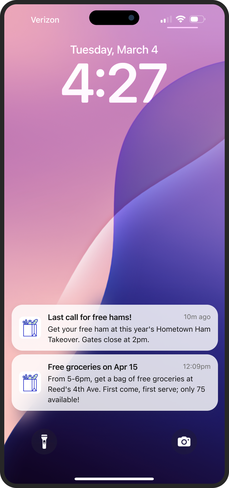 Hometown food security app notifications