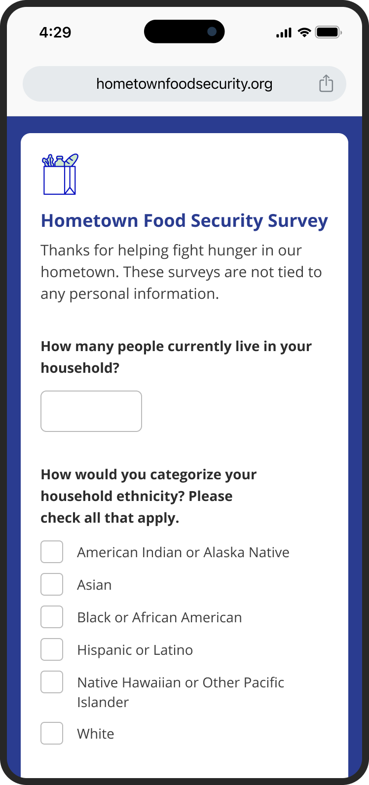 Hometown food security app survey