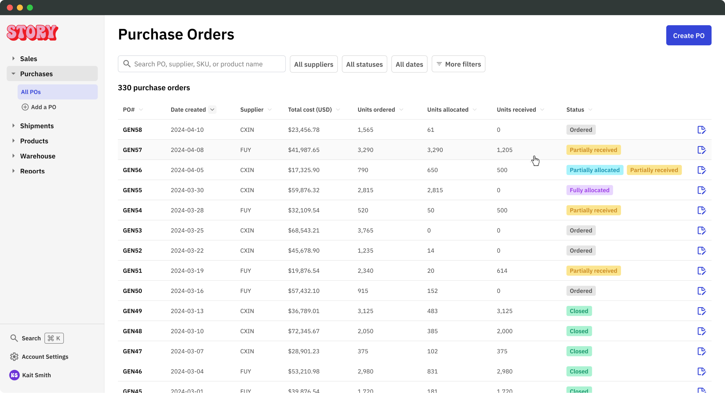 Xo fetti story purchase orders